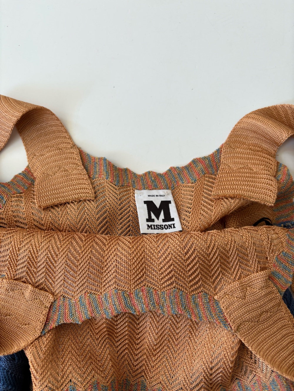 M Missoni || Knit Tank Dress Zig Zag Chevron Blue Orange Peach US 2 - Picture 13 of 13
